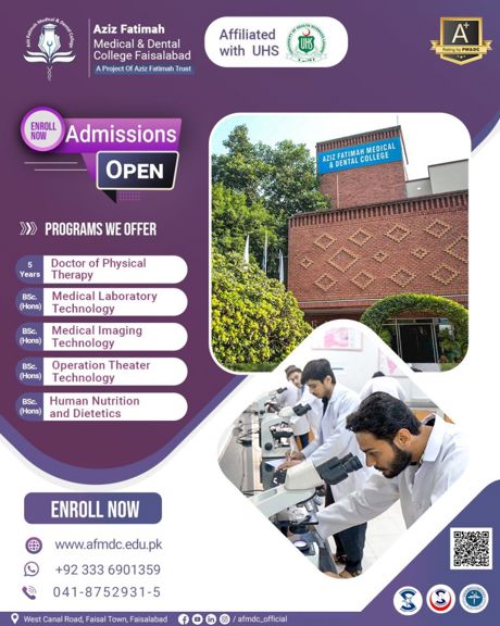 Admission notice for Aziz Fatimah Medical & Dental College Faisalabad